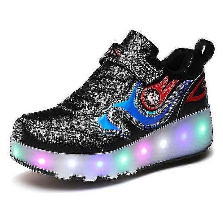 Детски спортни обувки, двойни колела, LED светлина, многоцветни, 19.1x25см