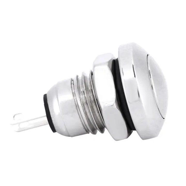Pillanatnyi nyomógomb 8mm, vízálló, ezüst, 24V