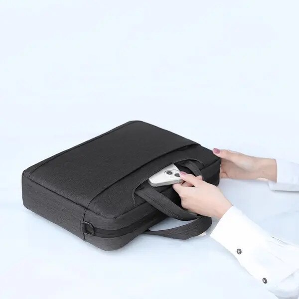 Geanta laptop din poliester, compartiment 360° cu perna din fleece pentru protectie, pentru laptop pana la 18 inch, curea de umar detasabila, Negru, 45 x 37 x 7 cm