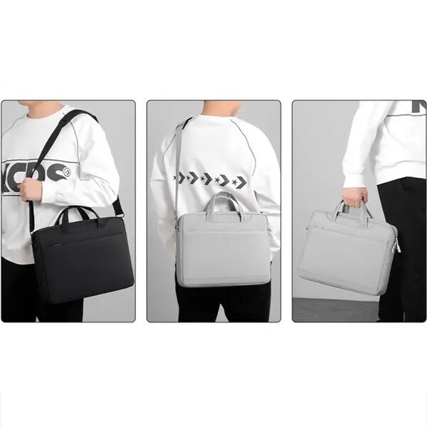 Geanta laptop din poliester, compartiment 360° cu perna din fleece pentru protectie, pentru laptop pana la 18 inch, curea de umar detasabila, Negru, 45 x 37 x 7 cm