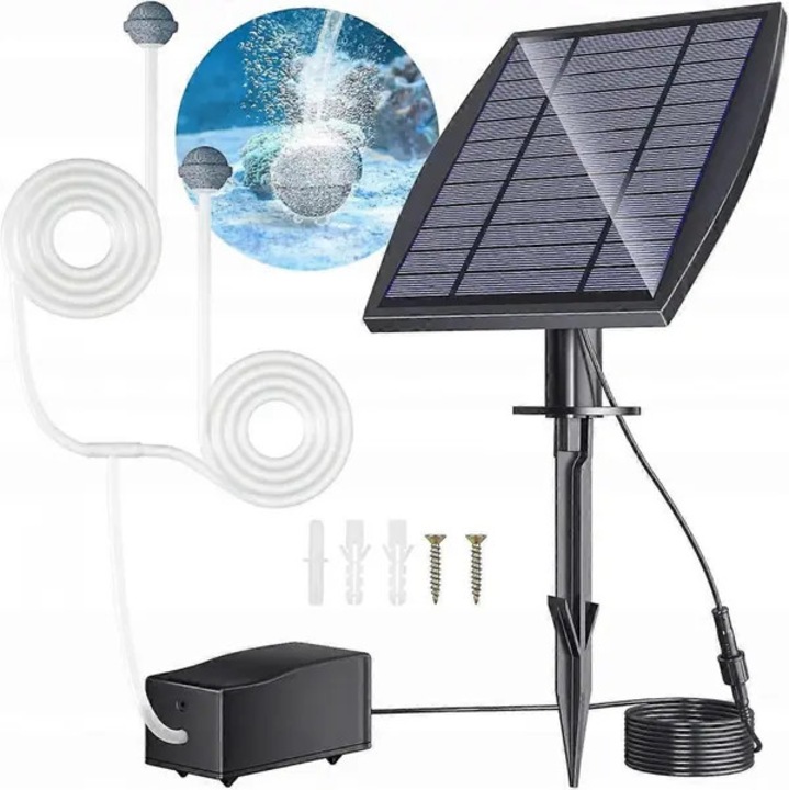 Szolár oxigénpumpa, 2.5W, 1800mAh akkumulátorral, 100cm tömlővel, 19.1x17x2.7cm