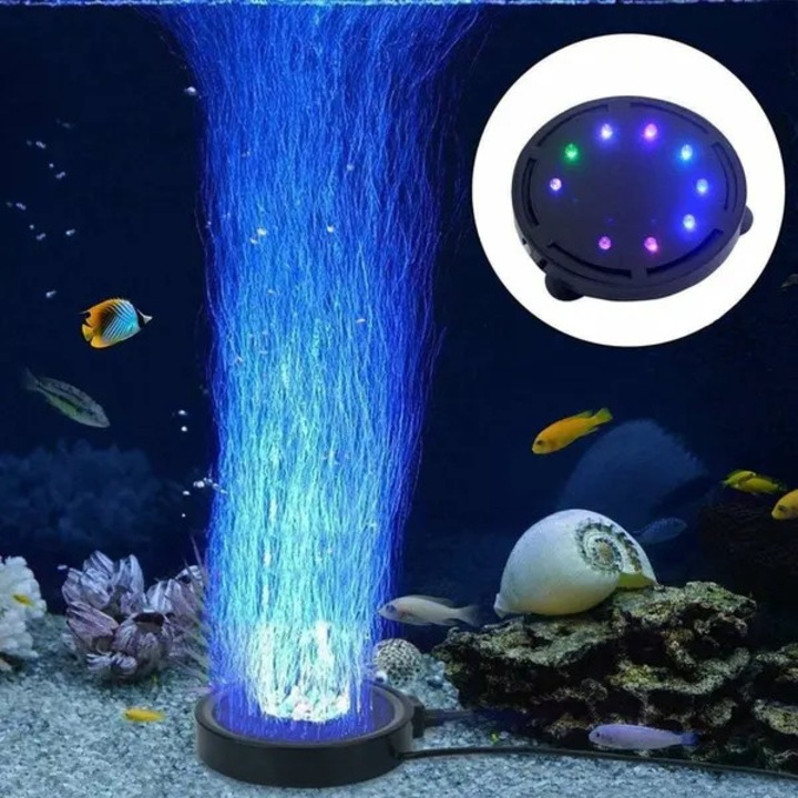 LED лампа за аквариум, кръгъл камък за аериране, бяло-синьо-розово, 10x10см