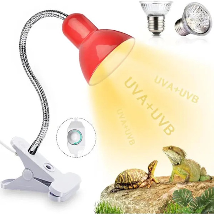 Lampa pentru reptile cu 2 becuri 25W si 50W, clema rotativa, alb
