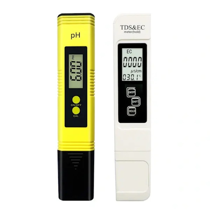 Set 2 testere apa pH TDS EC temperatura alb-galben 0-9990ppm 0.01-14pH 0.1-80°C