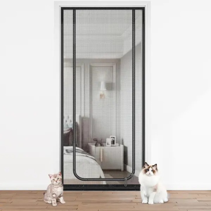 Plasa pentru usa cu fermoar 31CJ-K0274-260818-7425, plasa metalica ranforsata rezistenta la zgarieturi, negru, 90 x 200 cm