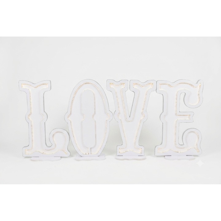 MDF "LOVE" dekoráció, meleg fény, H 50 cm, B.S.P. / CD5062