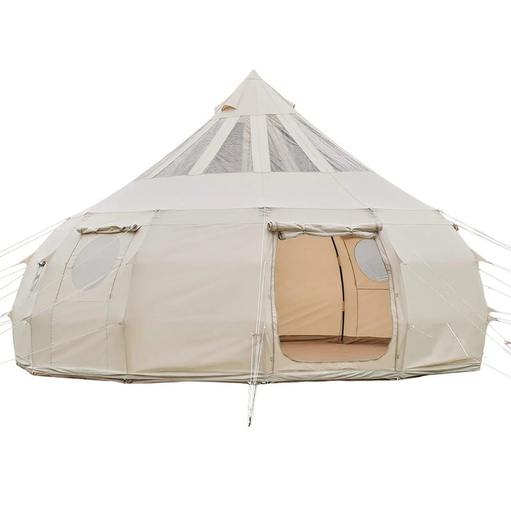 Glamping jurta sátor 4 évszakos, Átmérő 5 m, Magasság 3.15 m, 10-12 személyes, hálós ablakok, légáteresztő vászon, bézs