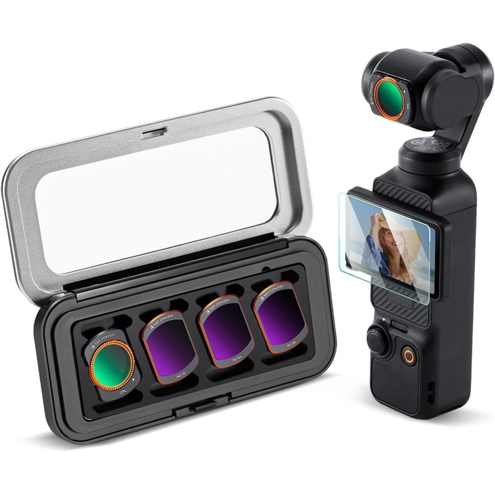 K&F CONCEPT FD161 mágneses szűrőkészlet DJI Osmo Pocket 3/4-hez, 4 db CPL, ND16, ND64, ND512, optikai üveg, alumínium keret, gyors mágneses rögzítés, reflexiócsökkentés, fényszabályozás, professzionális fotó-videó kiegészítők DJI gimbalhoz