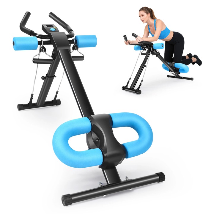 Уред за коремни преси, Ab trainer, Регулируем, Сгъваем, Защита за коленете, Тренировка за корем и ядро, За дома, Силова тренировка, Син