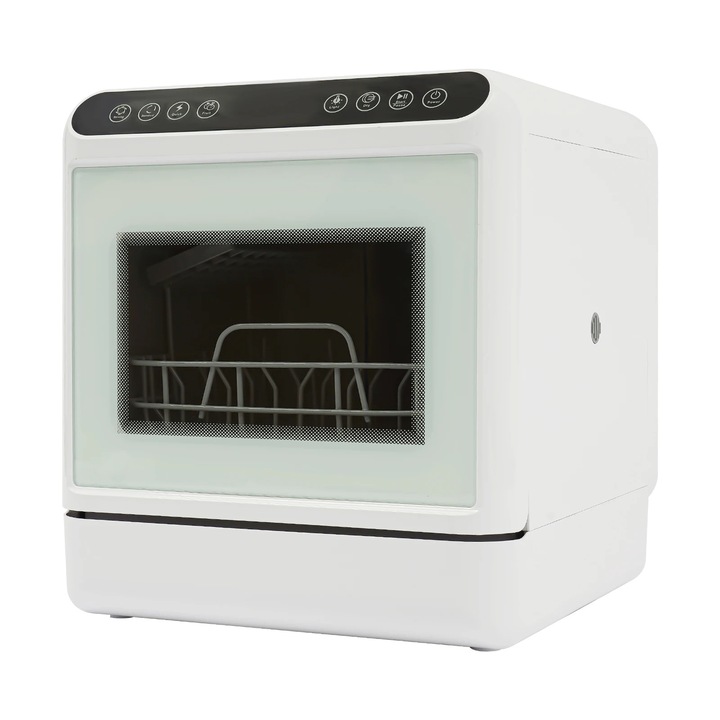 Компактна съдомиялна машина, настолна съдомиялна машина, 1100 W, тъч контрол с цифров таймер, сушене с горещ въздух, 6 л резервоар за вода, бяла