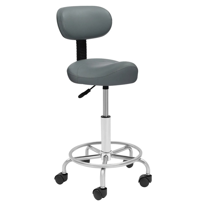 Scaun tip sa, scaun ergonomic cu roti si spatar, reglabil pe inaltime pentru birou si spa, sezut tapitat, cadru metalic, gri