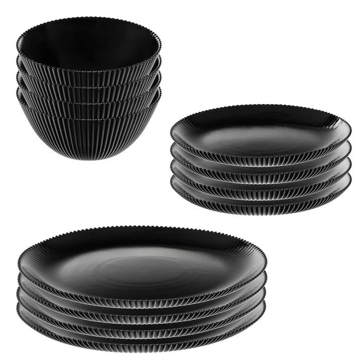 Serviciu de masa, set vesela din sticla, pentru 4 persoane, negru