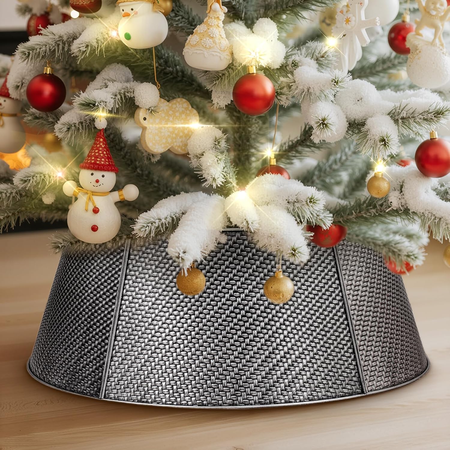 Karácsonyfa takaró/díszítő szoknya, Lanpn, ezüst, alap átmérő 50 cm, magasság 21 cm, fém, moduláris, 4