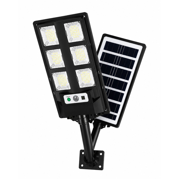 Lampa Solara Exterior cu Telecomanda, Senzor de Miscare, Panou Solar Integrat, 43 cm, 6 LED-uri, IP65, Iluminare Automata pentru Curte si Gradina