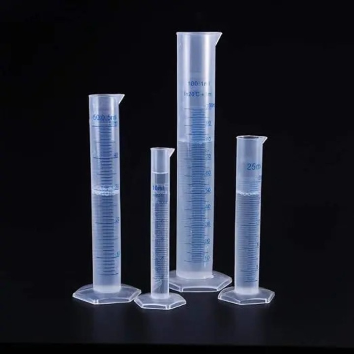 Set 4 cilindri graduati plastic, albastru deschis, 10mlx25mlx50mlx100ml