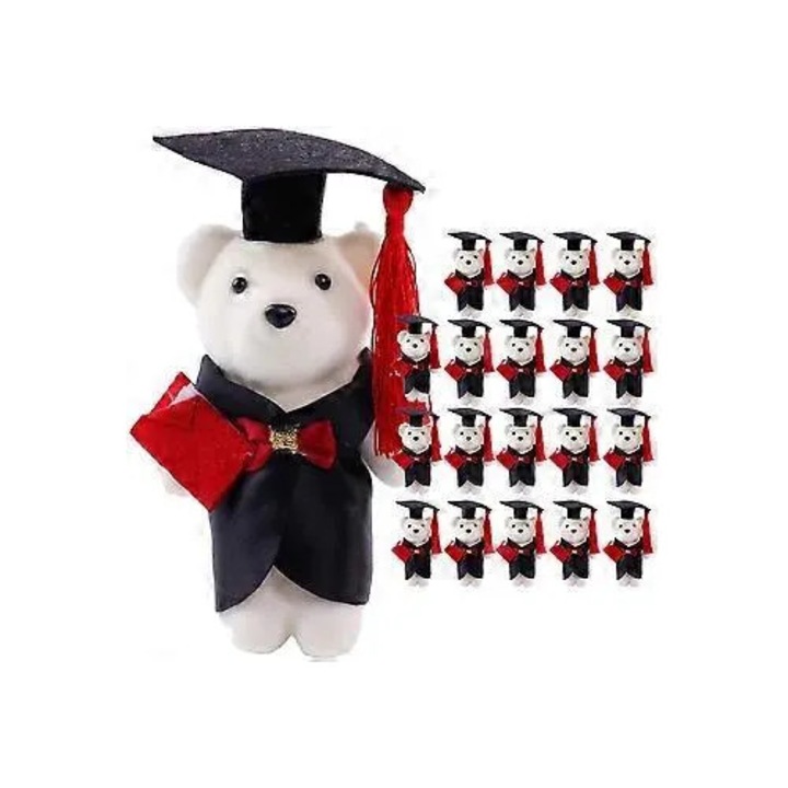 20 db mackó figura szett csokordíszítéshez, 14x7x3cm, többszínű