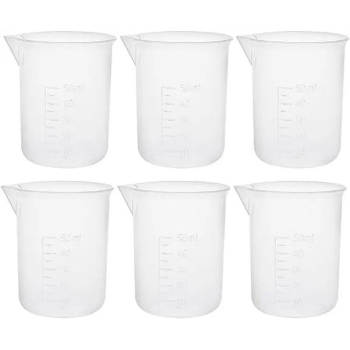 Set 6 pahare gradate, plastic PP, transparent, 50ml