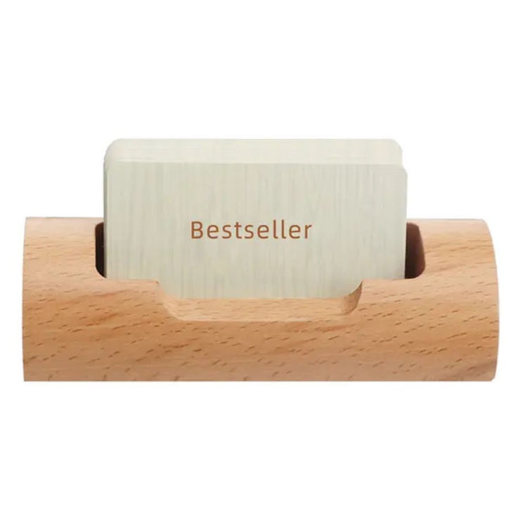 Névjegykártyatartó természetes bükkfából, egyszerű design, 60 kártya, barna, 11x7x3cm