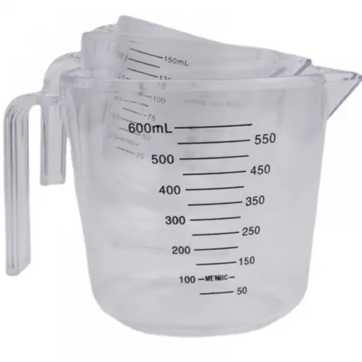 Set 3 cani gradate plastic transparent 150x300x600ml