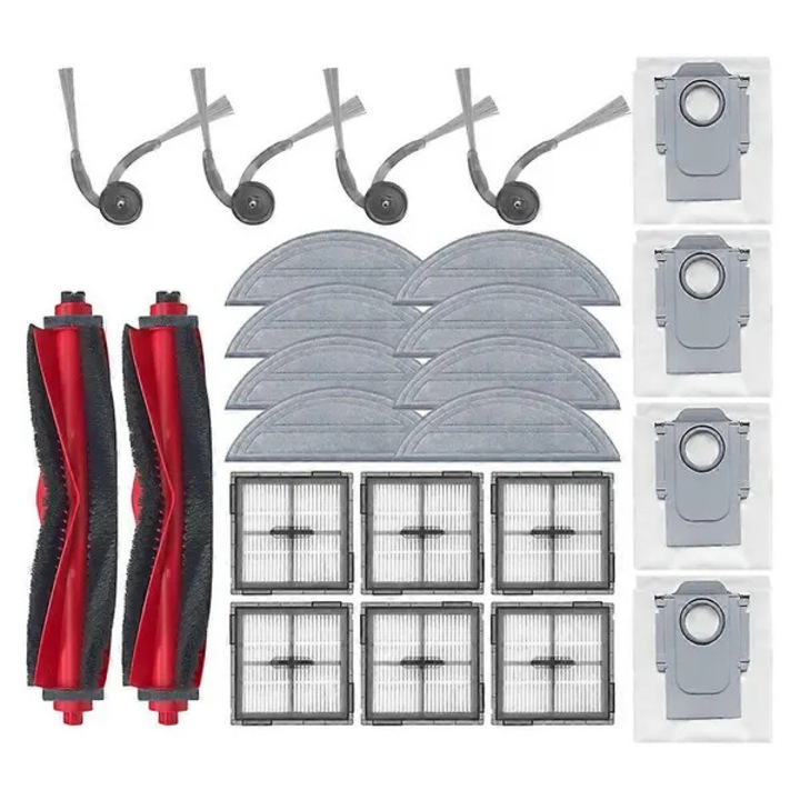 Set de piese de schimb pentru Roborock Q10 Series PRE-CJk0515-26-0826-010, 24 piese: 2 perii principale, 4 perii laterale, 6 filtre HEPA, 4 saci de praf, 8 lavete mop, gri