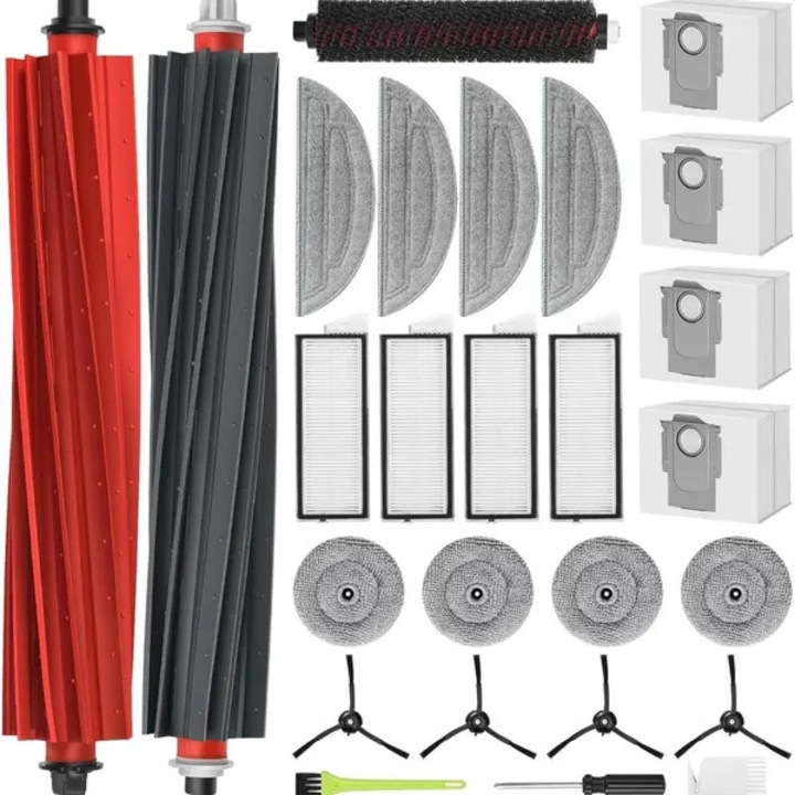 Set piese de schimb compatibile Roborock S8 MaxV Ultra PRE-CJk0515-26-0826-629, 2 perii principale, 1 perie auto-curatare, 4 perii laterale, 4 filtre HEPA, 4 mopuri, 4 paduri laterale, 4 saci, 2 unelte + suruburi, Multicolor
