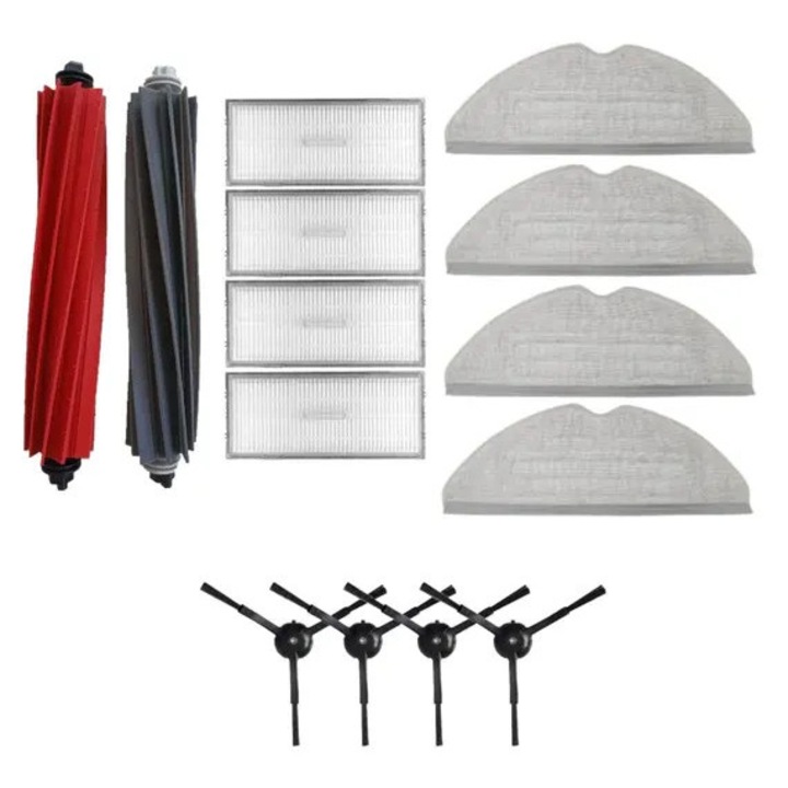 Set de piese de schimb compatibil cu Xiaomi Roborock S8/S8+/S8 Plus PRE-CJk0515-26-0826-467, 2 perii principale din cauciuc, 4 perii laterale, 4 filtre HEPA, 4 lavete mop, Multicolor