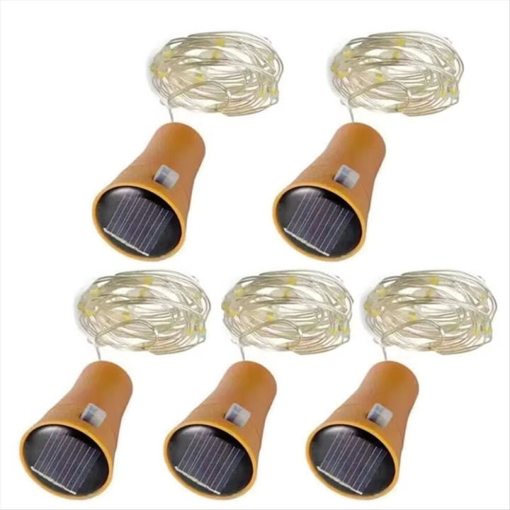 Set 5 siruri lumini solare 2m 20 LED alb cald cu fir cupru impermeabil
