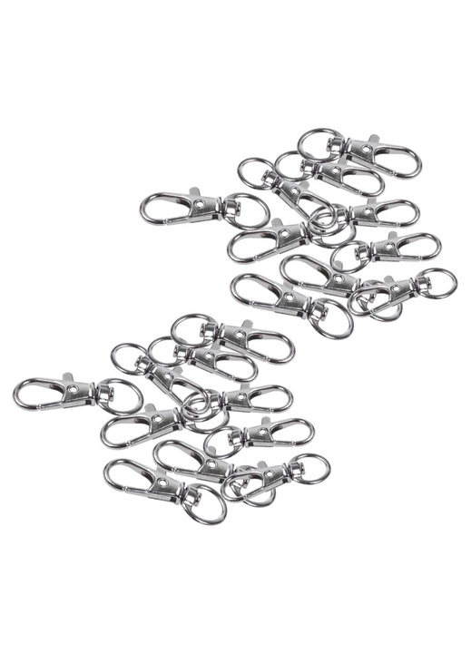 20 db ezüst színű fém kampó készlet 30x12mm kulcstartókhoz és DIY dekorációkhoz