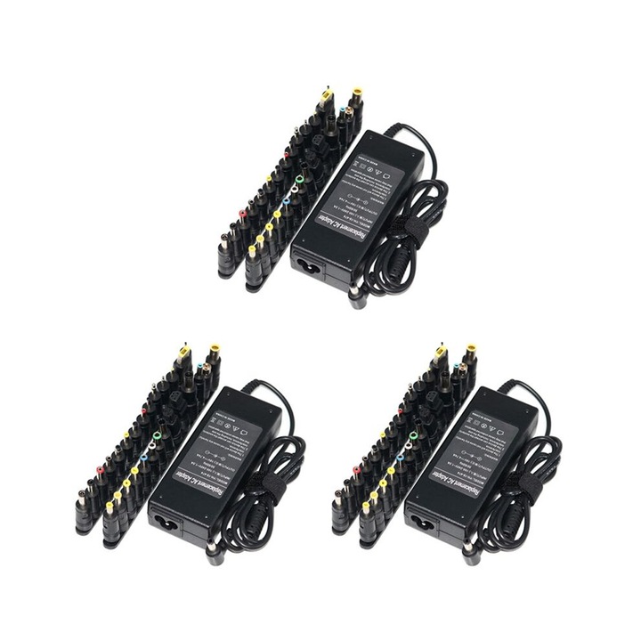 Univerzális laptop töltő szett, 3 db, fekete, 19V 4.74A 90W, 84 adapterrel