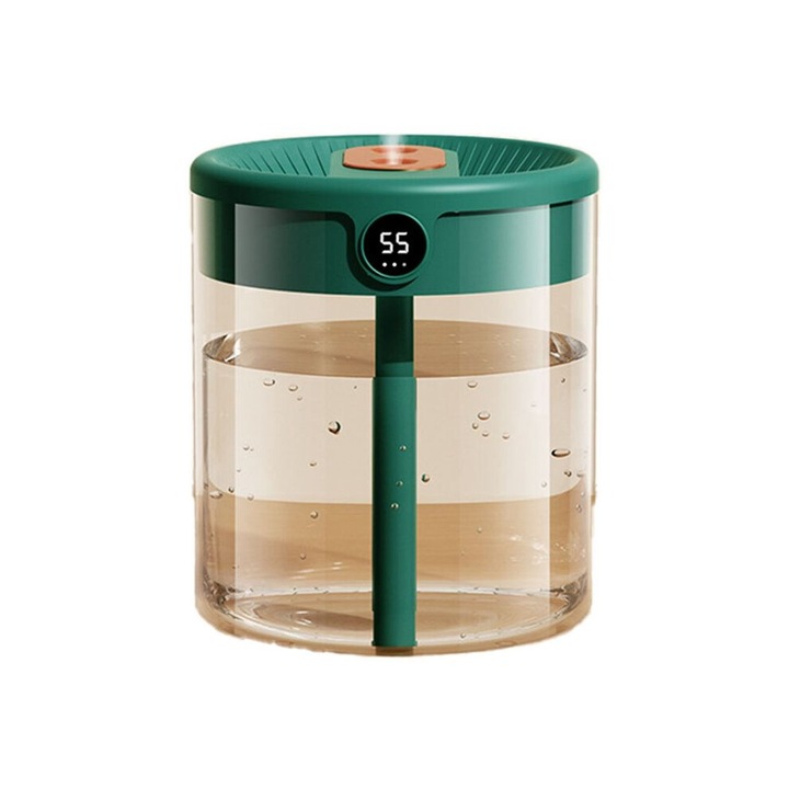 Umidificator aer 2L capacitate, dublu duze, verde, portabil USB