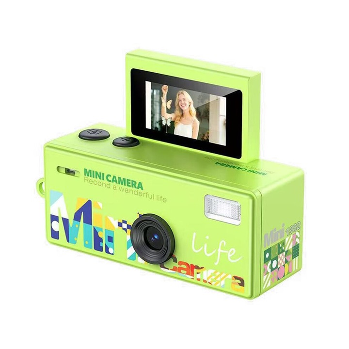 Hordozható retro videókamera, 720P, 0.96 hüvelykes kijelző, zöld, 300mAh