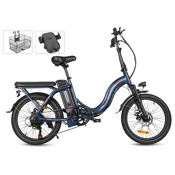 CY20 összecsukható elektromos kerékpár, Samebike CY20, 20*2.35" kerekek, 750W motor, 13Ah 36V akkumulátor, Max. sebesség 25km/h, SHIMANO 7 sebesség, Mély kék