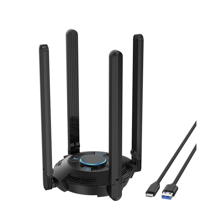 Adaptor wireless USB AX5400 tri-band 2.4/5/6GHz, 4 antene 5dBi, negru, 1m cablu