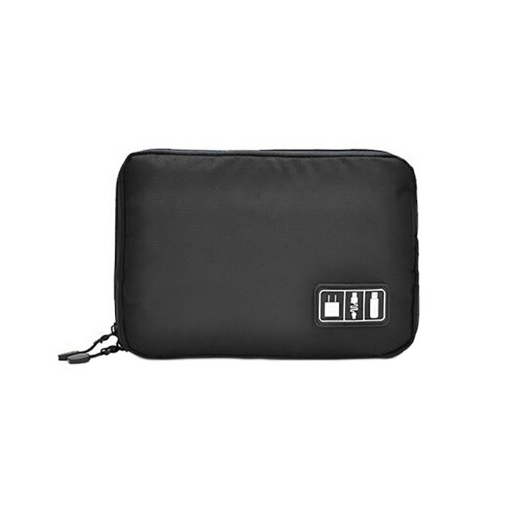 Geanta depozitare cabluri, 24x16x2.5cm, negru, nylon
