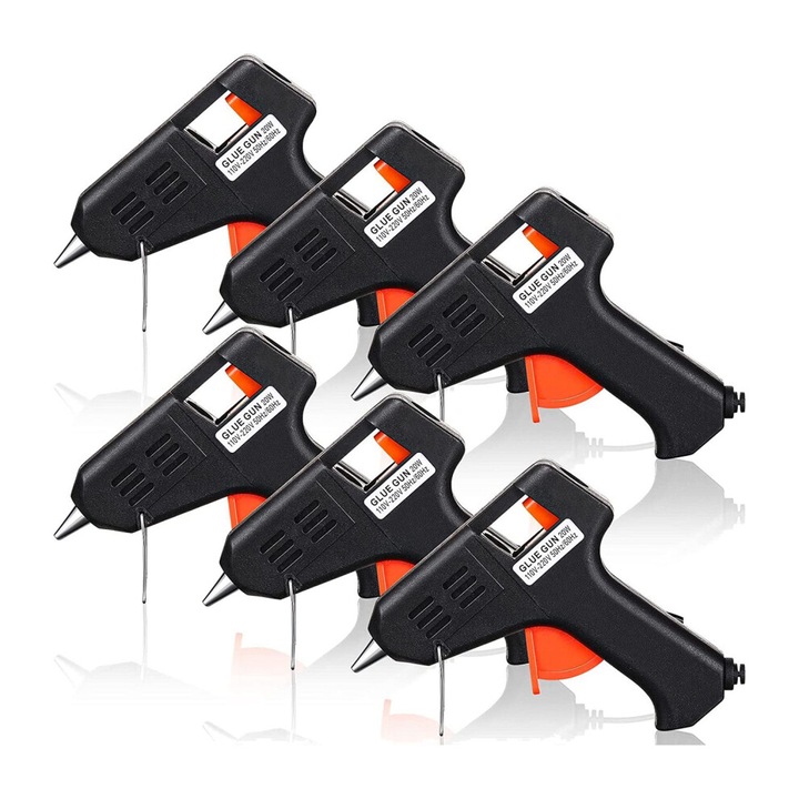 Set 6 pistoale de lipit 20W, negru, 10x15x5cm, cu suport metalic retractabil