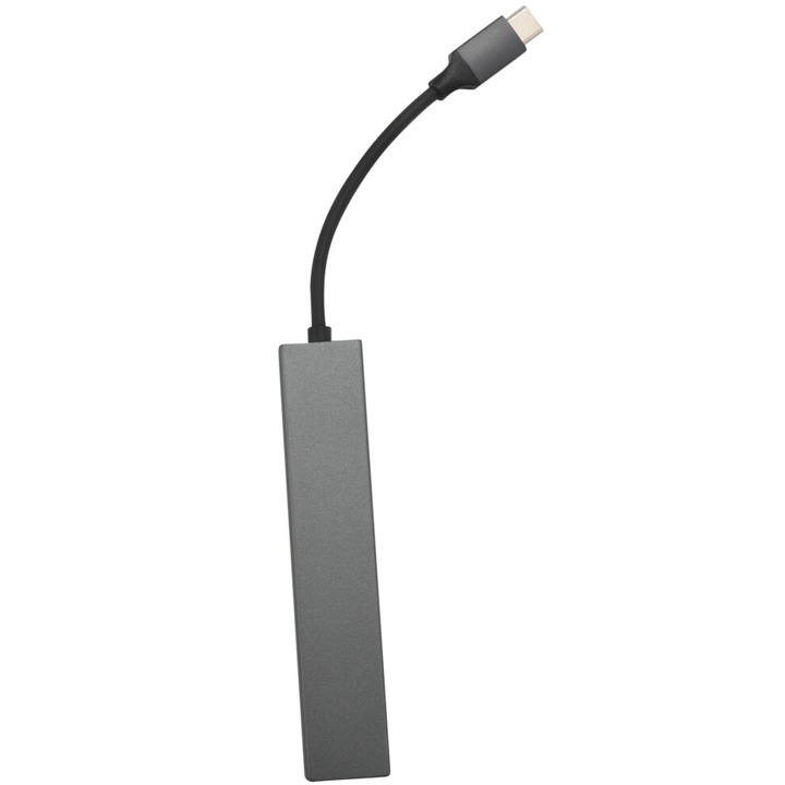 USB-C elosztó, 4 portos, alumínium, szürke, 10.5x2x0.8cm