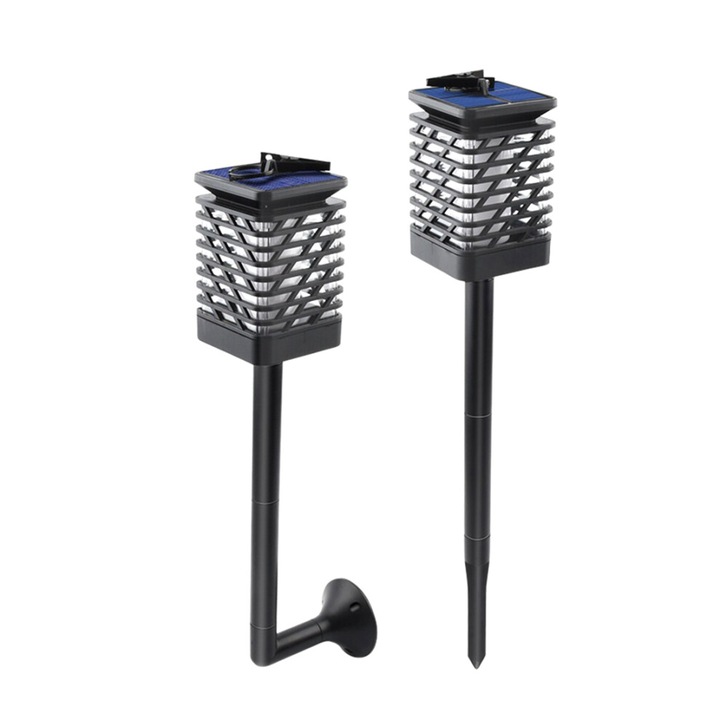 Set 2 Lampi Solare LED, Flacara Palpitanta, Negru, 9x9x70.5cm