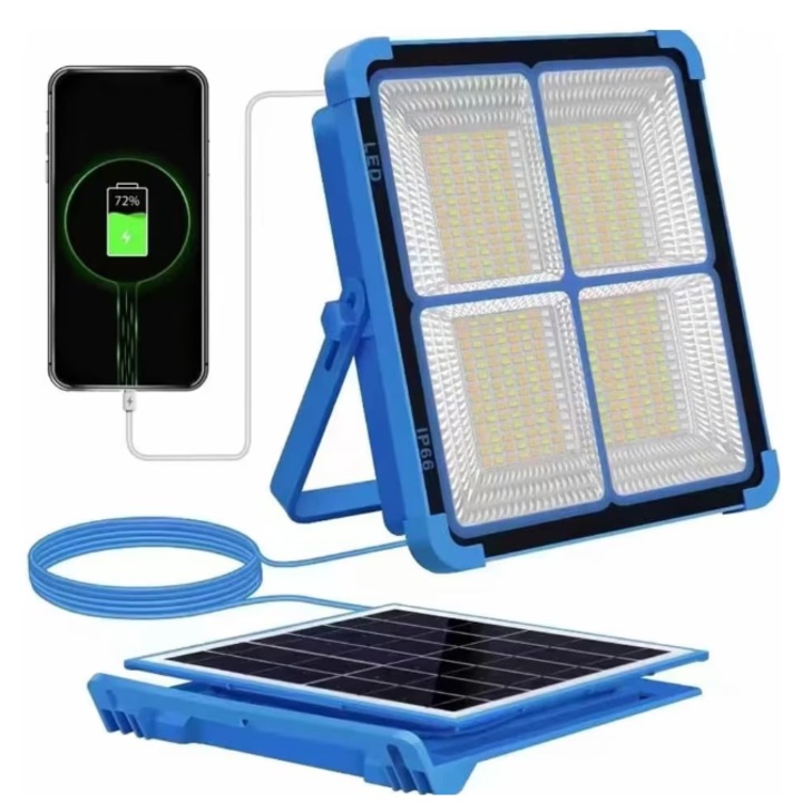 Lampa solara portabila, VICTINY® camping, pescuit, 288 led, lumina neutra/rece/calda / rosu/ albastru / power bank