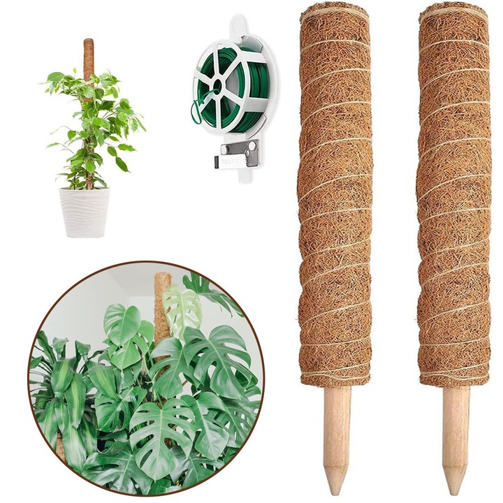 Suport Flexibil Pentru Plante De 40 CM, Tija De Muschi Pentru Plante Cataratoare, Pachet De 2 Bucati, Pentru Ca Monstera Si Plantele In Ghiveci Sa Creasca In Inaltime, Cu Legaturi De Gradina