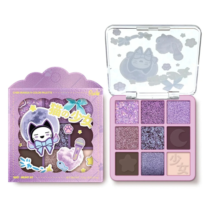 Paleta de farduri pentru pleoape Dreamy Sky, Chibi Manga Collection, Rude Cosmetics, 9 nuante