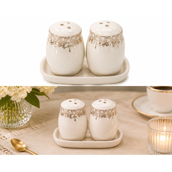 Set Doua Recipiente Pentru Dozarea Condimentelor Din Ceramica Model Elegant