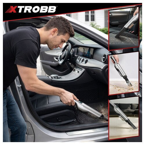 Aspirator Auto Portabil Xtrobb ProVac 100W, Motor Brushless BLDC, 16000 Pa, Filtru HEPA Dublu, Fara Fir, 2 Trepte Putere, Autonomie 30 min, Negru/Gri