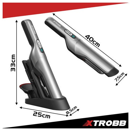 Aspirator Auto Portabil Xtrobb ProVac 100W, Motor Brushless BLDC, 16000 Pa, Filtru HEPA Dublu, Fara Fir, 2 Trepte Putere, Autonomie 30 min, Negru/Gri