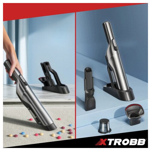 Aspirator Auto Portabil Xtrobb ProVac 100W, Motor Brushless BLDC, 16000 Pa, Filtru HEPA Dublu, Fara Fir, 2 Trepte Putere, Autonomie 30 min, Negru/Gri