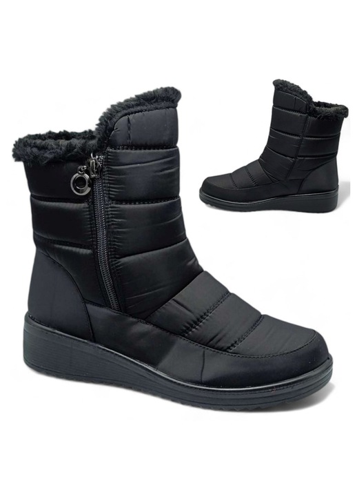 Botine dama, Design versatil, Platforma stabila, Cu fermoar, Inaltime totala 19cm, Negru