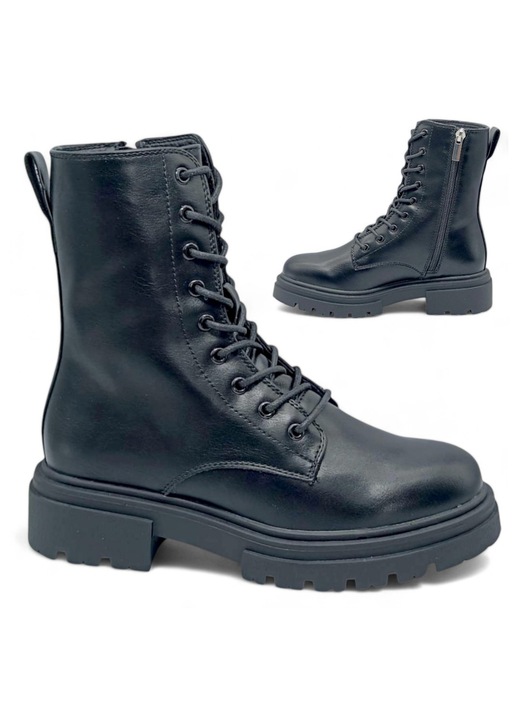 Botine dama, Evento, Design versatil, Platforma larga si stabila, Fermoar si sireturi, Negru, Inaltime toc 4 cm, Inaltime totala 21 cm