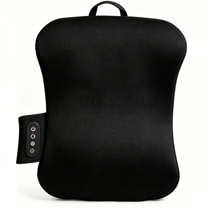 Aparat multifunctional de masaj pentru spate si talie, cu functie de temporizare, terapie cu infrarosu, masaj localizat, compresie calda, framantare in ambele sensuri, negru