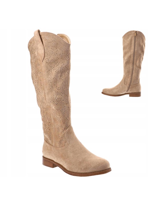 Botine dama, fermoar, de caprioara, Inaltimea tocului, Inaltime totala, Bej
