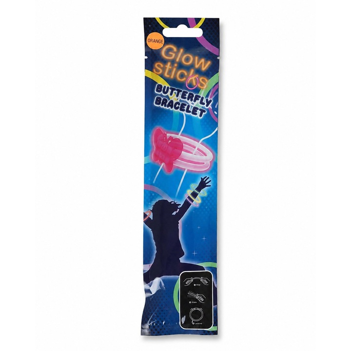 Glow Stick Bratara Fluture, Accesoriu Luminos Fosforescent Cu Fluturas Decorativ, Betisor Neon De Indoit Si Activat, Bratara Care Straluceste In Intuneric Pentru Petreceri, Festivaluri Si Evenimente, Portocaliu deschis