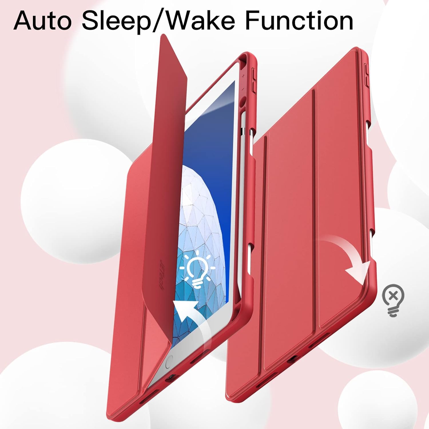 Husa JETech pentru iPad Pro 10, 5 inchi si iPad Air 3 (10, 5 inci 2019, a 3-a generatie), carcasa de protectie spate, husa cu suport pentru tableta la atingere moale, Auto-Wake/Sleep, Rosu